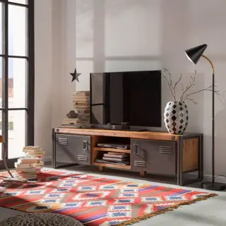 Industriële tv kasten, van mangohout en acaciahout