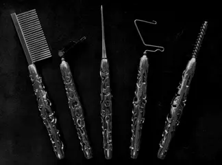 Complete set van 5 ergonomische vliegbind gereedschap (Zilverkleur