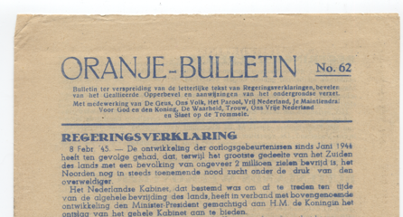 (Illegaal) Oranje bulletin nr.62 8 februari 1945