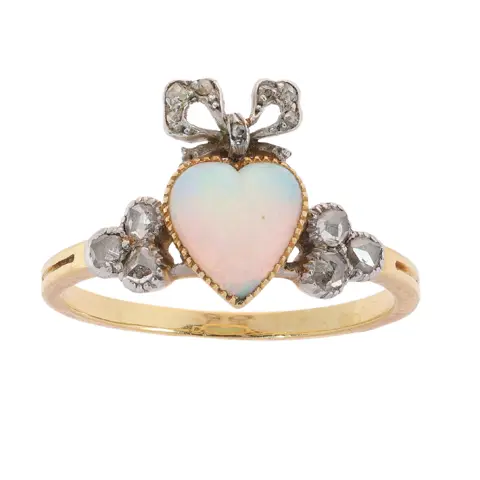 Belle Époque Opal and Diamond Love Ring with Heart and Bow