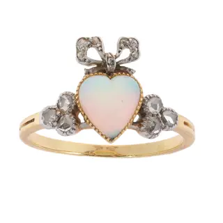 Belle Époque Opal and Diamond Love Ring with Heart and Bow