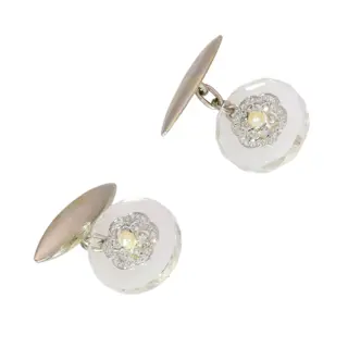 Art Deco Rock Crystal and Rose Cut Diamond Cufflinks, circa 1920