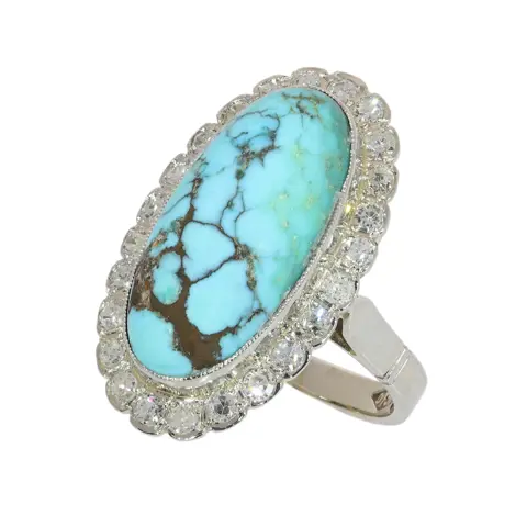 Vintage 1950s Turquoise and Diamond Ring in 18ct White Gold