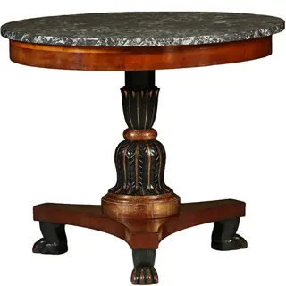 Grote Empire gueridon of bijzettafel met geaderd marmer blad ca 1810