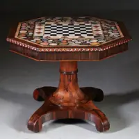 Antieke tafel / schaaktafel / centertable ca. 1840 met pietra dura blad op Palissander voet