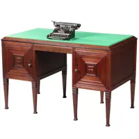 Art deco bureau schrijftafel in mahonie met groen schrijfblad ca 1915 laden achter deurtjes