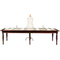 Praktische chique lange noten eetkamertafel of werktafel met wasdoek ingelegd Hollands ca 1880