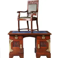 Art Nouveau Bureau met brons beslag en armstoel  incl stof en leer naar wens