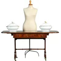 Mahonie met bloemmahonie sidetable of smalle schrijftafel met 2 laden en op- en neerklapbare oren