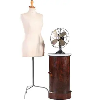 Antiek nachtkastje / Cilindrisch nachtkastje ±1850 mahonie met marmer