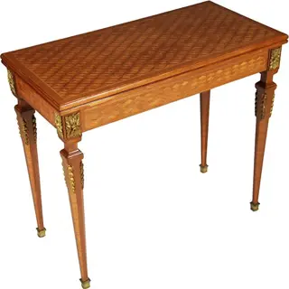 Franse marqueterie wandtafel te vergroten tot speeltafel ca 1875 notenhout