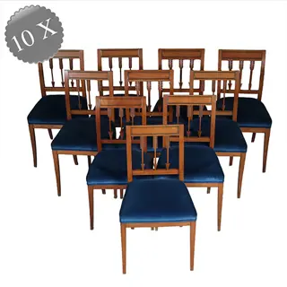 10 stoelen ca 1800 op sabelpoten en pijlen in de rug incl stof naar wens