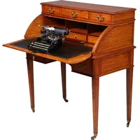 Satijnhouten damesbureau met inktpotjes en zeer fraai ingelegd ca 1890