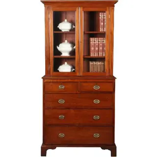 Antieke kast / Boekenkast / Servieskast in mahonie ca. 1880 met oud glas en laden in de onderkast