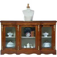Credenza vitrine met 3 beglaasde deuren ca 1870 notenhouten fraaie nerf