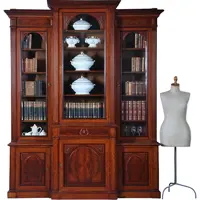 Bibliotheekkast 2,60 m hoog  met 6 deuren en dubbel break front ca. 1880 facet geslepen glas
