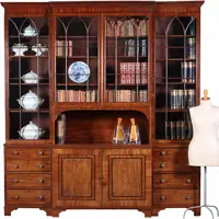 Zeer grote bibliotheekkast ca 1800 Breakfront met 6 deuren en 6 laden en open vak