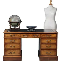 Bureau Engeland noten met wortelnoten en zwart leer ca 1910