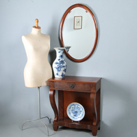 Ovale Engelse halspiegel met facet en ingelegde biezen ca 1890