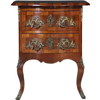 Kleine Dresdener Barok commode ca 1860 in noten met wortelnoten en uittrekbaar blad