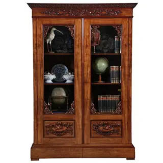 Antieke kasten / Hollandse mahonie bibliotheekkast ca 1855 met gestoken "ganzeveer en inktpot"