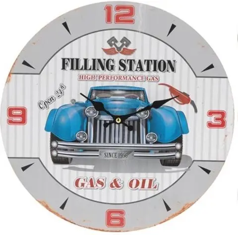 Retro wandklok met blauwe auto
