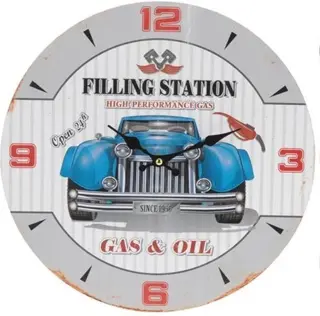 Retro wandklok met blauwe auto