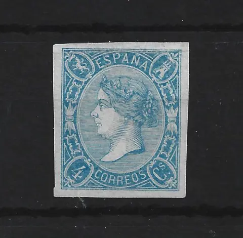 Spanje 1865 - Isabella II. 4 cuartos blue. Unissued stamp. Comex certificate - Edifil NE 2