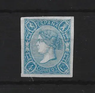 Spanje 1865 - Isabella II. 4 cuartos blue. Unissued stamp. Comex certificate - Edifil NE 2