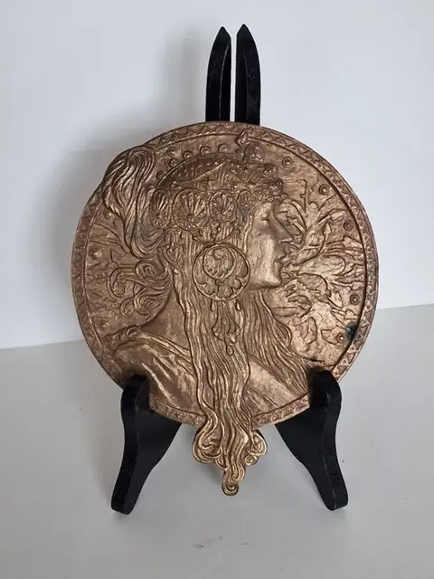 Bronzen Jugendstil plaquette Mucha