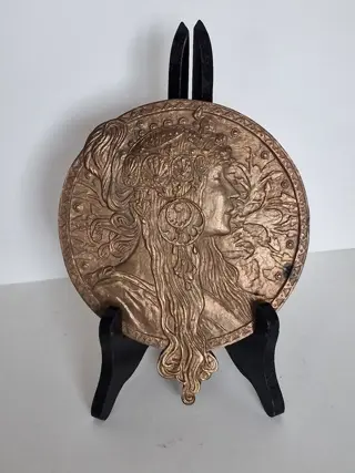 Bronzen Jugendstil plaquette Mucha