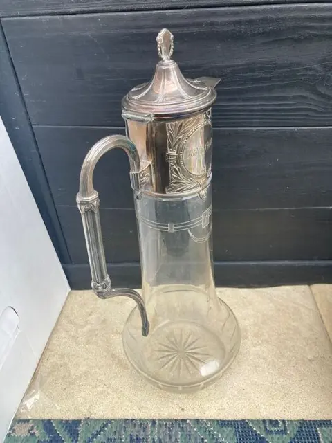 Gegraveerde glazen verzilverde art nouveau karaf (1)