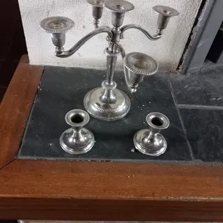 Verzilverde kaarsen kandelaar , set - 4 armige kaarsenstandaard - 2 x losse kaarsenkandelaar