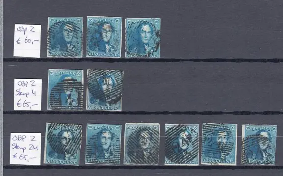 België 1849 - Koning Leopold I "Epauletten" OBP 2 o.a. met stempels - OBP 2