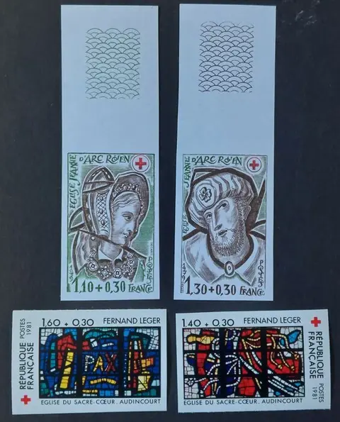 Frankrijk 1979/81 - Selection of 2 Red Cross series, imperforate stamps - Yvert 2070-71 et 2175-76