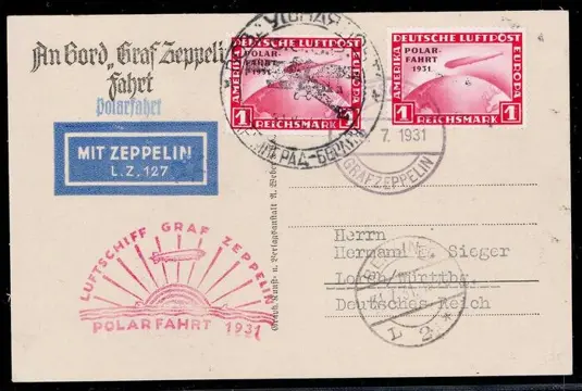 Duitse Rijk 1931 - Airship “Graf Zeppelin”, polar flight and commemorative postmark of the airmail line