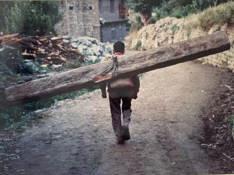 Ryoji (XX). - (Photo XL) Japonés trasportando tronco a su