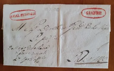 Italiaanse oude staten - Sicilië 1820 - Pre-philatelic letter from Giarre pt. 11 to Palermo, stamp on the overwriting ‘Real Servizio’