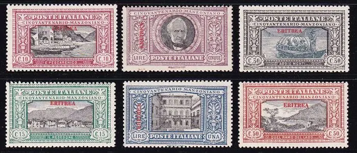 Italiaans Eritrea 1924 - Alessandro Manzoni, complete set of 6 values. With certificate. - sassone 71/76