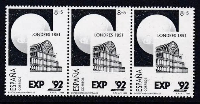 Spanje 1989 - Universal Exhibition in Seville. Variety with missing colour in horizontal triplet