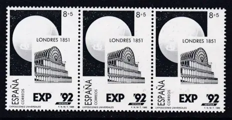 Spanje 1989 - Universal Exhibition in Seville. Variety with missing colour in horizontal triplet