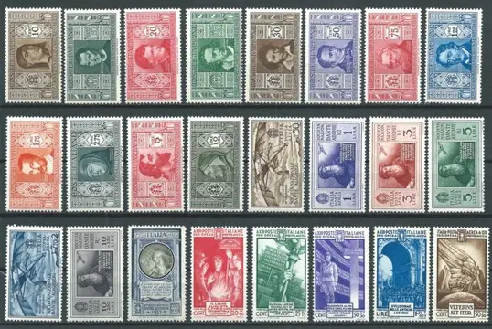 Koninkrijk Italië 1932/1935 - Dante Alighieri + Militia 4th issue, in complete sets, - Sassone NN.303/314 + A26/A31 + A41 + 380/383 + A89