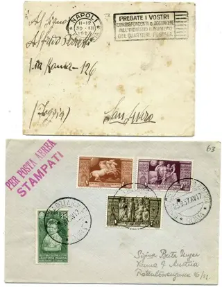 Koninkrijk Italië - Pubblicitari 50 c. de Montel, Colonie estive 25 c. - Augusto PA 3 val - . Tre buste interessanti