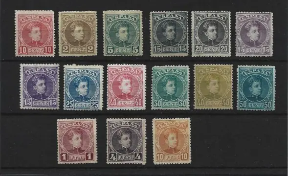 Spanje 1901 - Alfonso XIII cadet type. Complete set with CEM certificate - Edifil 241/255