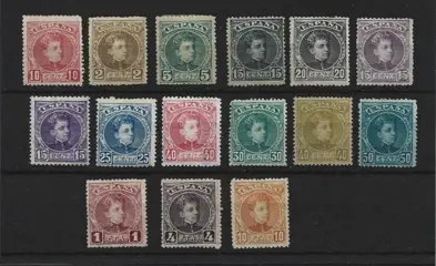 Spanje 1901 - Alfonso XIII cadet type. Complete set with CEM certificate - Edifil 241/255