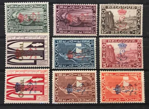 België 1928 - Abdij van Orval "Eerste Orval" opdruk "L en Kroon 19-8-29" - POSTFRIS - OBP 272A/272K