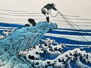 Hokusai Katsushika (after) - Fischer auf Felsen bei