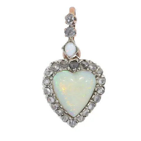 Romantic Victorian Heart Pendant, c.1880, with Opal and Hidden Compartment