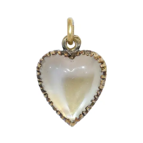 French Victorian moonstone heart pendant with hidden diamond, circa 1870