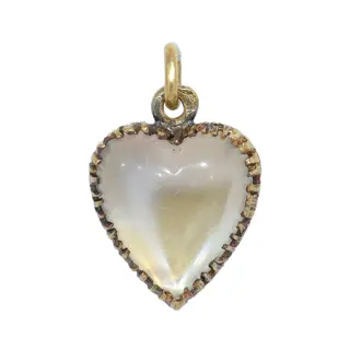French Victorian moonstone heart pendant with hidden diamond, circa 1870